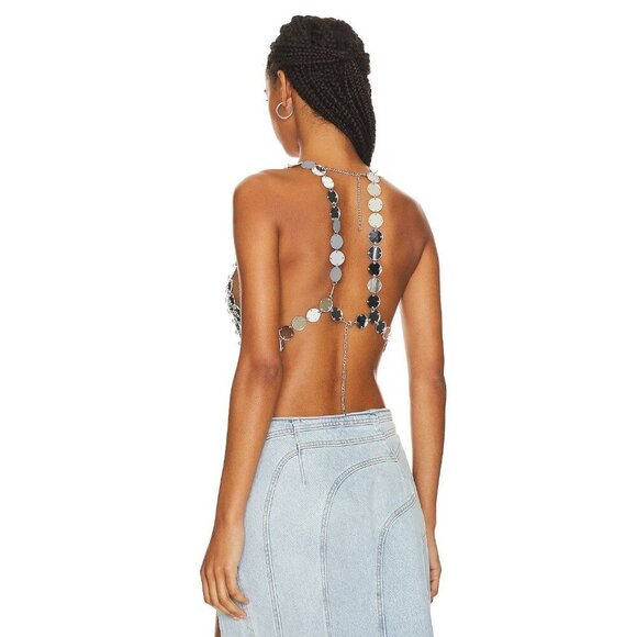 8 Other Reasons Disc Crop Top in Silver One Size New Womens Disc Mirror Cropped - Picture 2 of 12